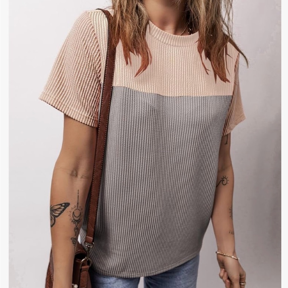 Colorblock Ribbed blouse, size Large - Picture 2 of 9